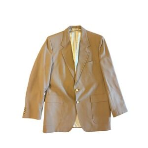 Woodmere Mens Vintage Y2K Hand Tailored Blazer Taupe Tan Gold Crest Buttons 44L